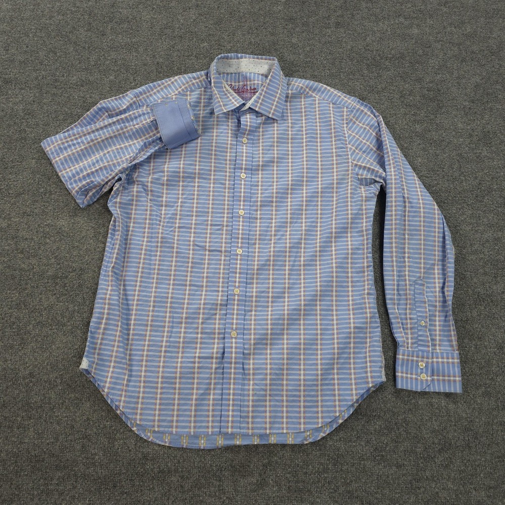 Robert Graham Shirt‎ Mens XL Blue Plaid Contrast Flip Cuff Casual Dress Preppy - Picture 2 of 10